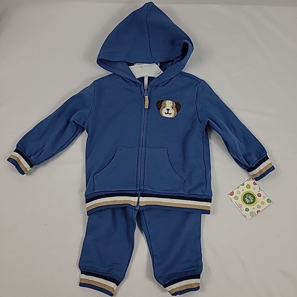 NWT Little Me Boy's Puppy 2PC Set Hoodie Jacket & Joggers Sz 12 Mo